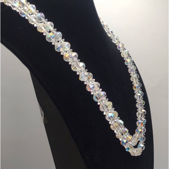 VINTAGE 1940’s ART DECO AURORA BOREALIS DOUBLE STRAND NECKLACE W/CRYSTAL CLASP - Picture 3 of 9